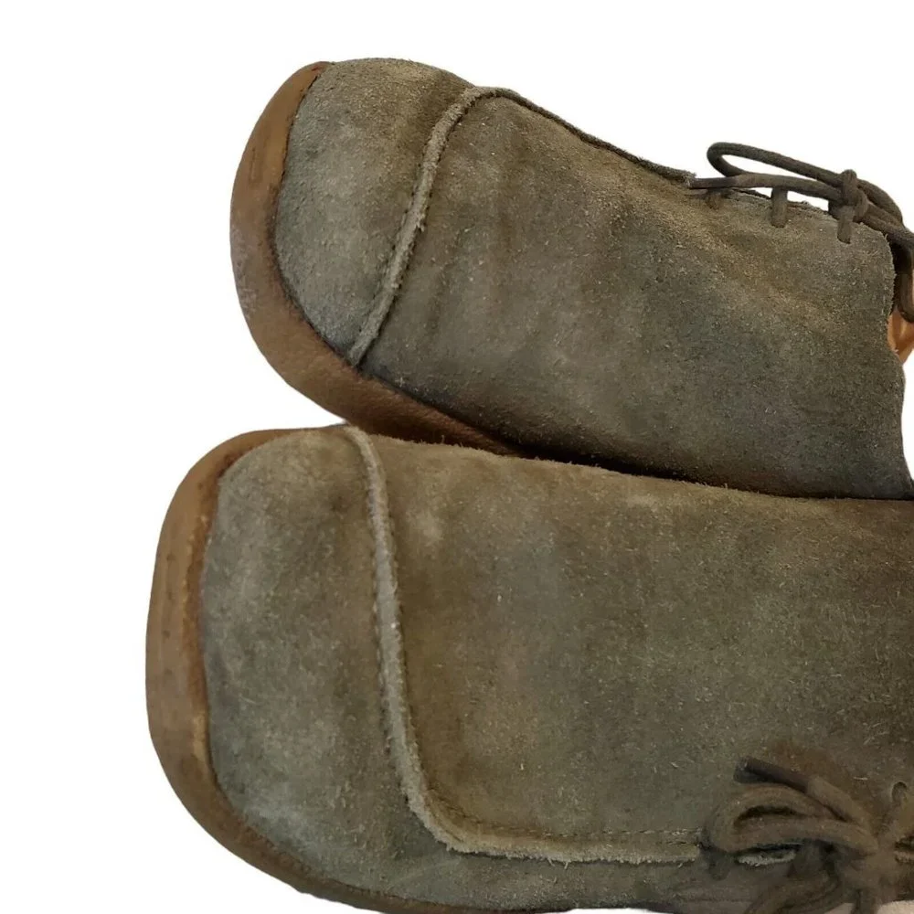 Vintage 90s Chunky Platform Shoes Slipon Suede Army Green Chukka Loafer Sz‎ 8.5